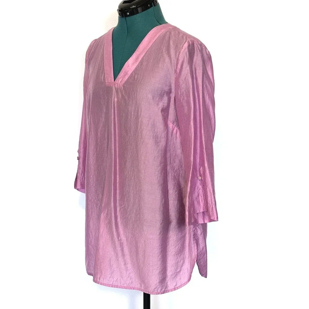 J Jill Shirt Womens‎ Small Pink Lyocell Blend Tunic V Neck 3/4 Sleeve Top - Picture 3 of 9